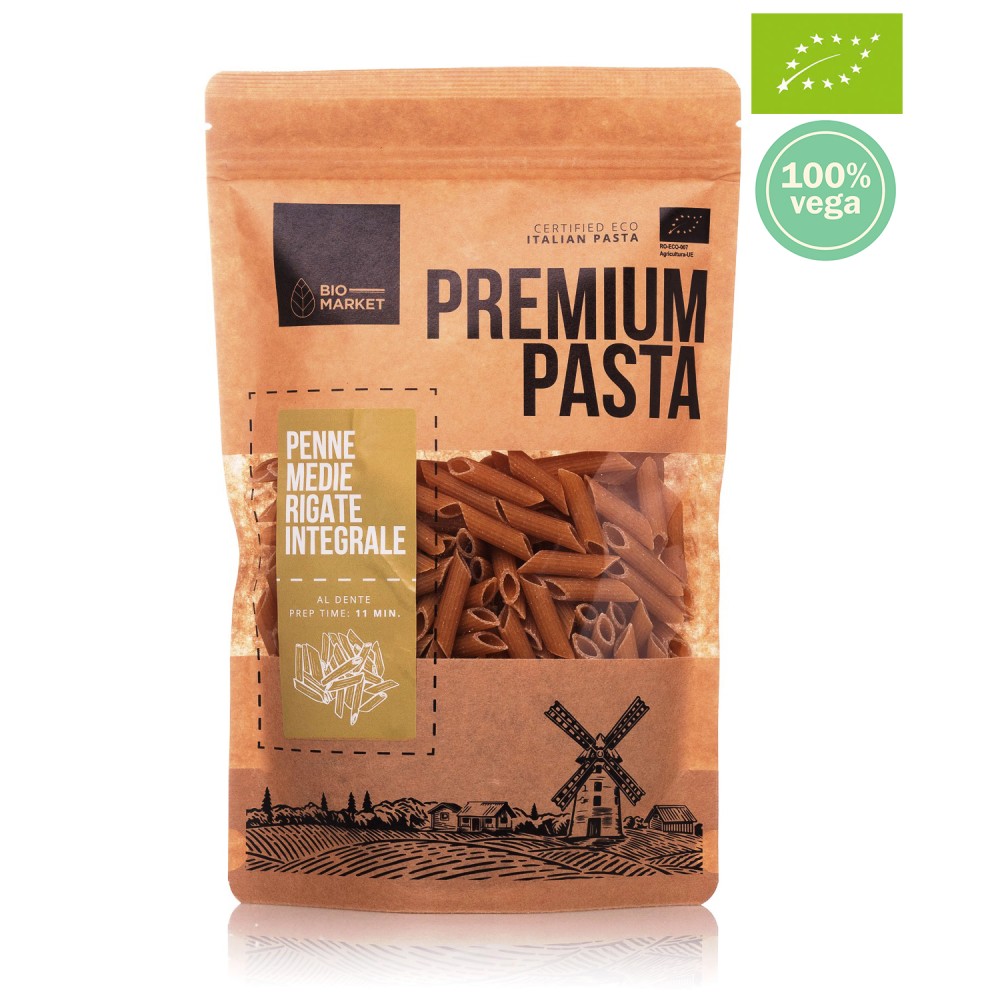 Bio penne tészta, közepes, teljes kiörlésű 400g